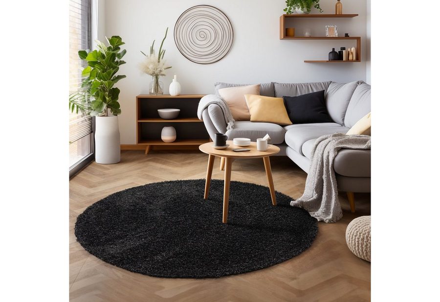 SIMPEX24 Teppich Unicolor - Einfarbig, Rund, Höhe: 30 mm, Einfarbig Shaggy Teppich Wohnzimmer Langflor Versch. Farben und Größen von SIMPEX24