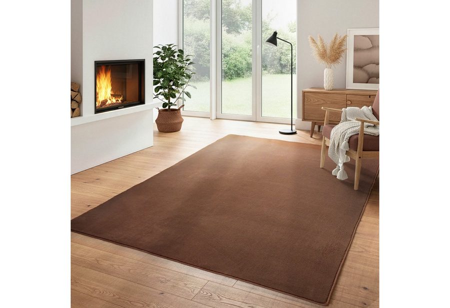 Carpettex Veloursteppich Unicolor - Einfarbig, Läufer, Höhe: 7 mm, Kurzflor Rund Teppich Anti-Rutsch Rückseite Waschbar Flauschiger von Carpettex