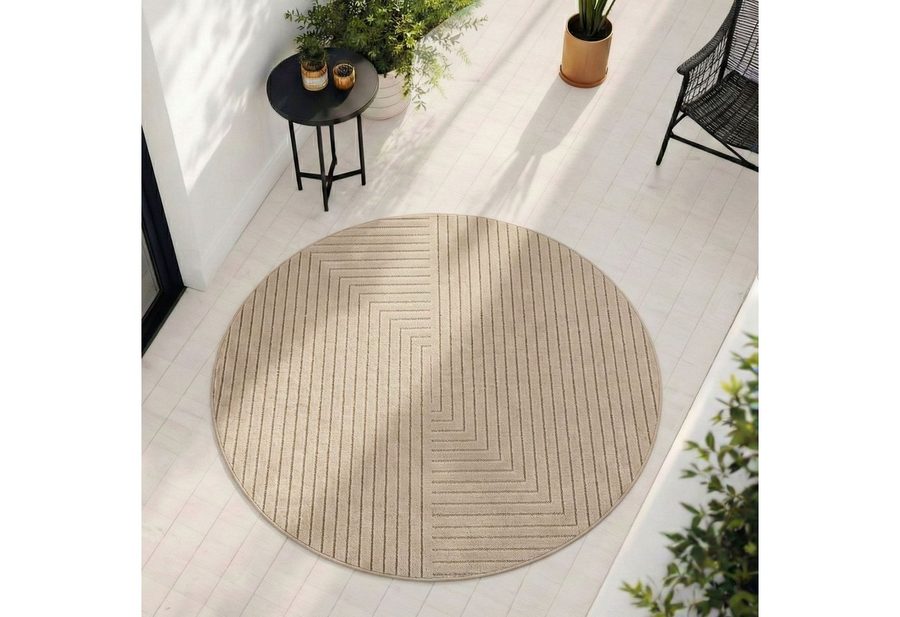 Teppium Teppich Skandinavischer 3D Design, Rund, Höhe: 5 mm, Indoor Outdoor Teppich Wetterfest 3D Optik Wohnzimmer Küchen Terrasse von Teppium