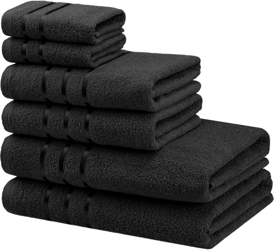 Bruno Banani Handtuch Set Clement, Duschtücher, Handtücher, Seiftücher, Frottier (Set, 6-St), mit dezent glänzender Streifenbordüre, einfarbig, aus 100% Baumwolle von Bruno Banani