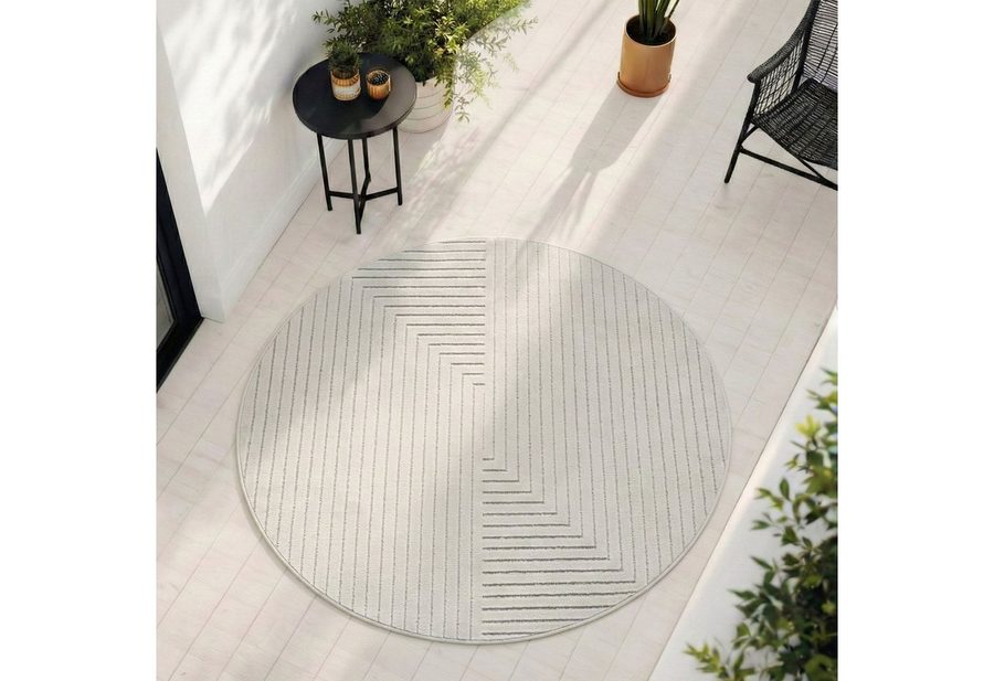 Teppium Teppich Skandinavischer 3D Design, Rund, Höhe: 5 mm, Indoor Outdoor Teppich Wetterfest 3D Optik Wohnzimmer Küchen Terrasse von Teppium