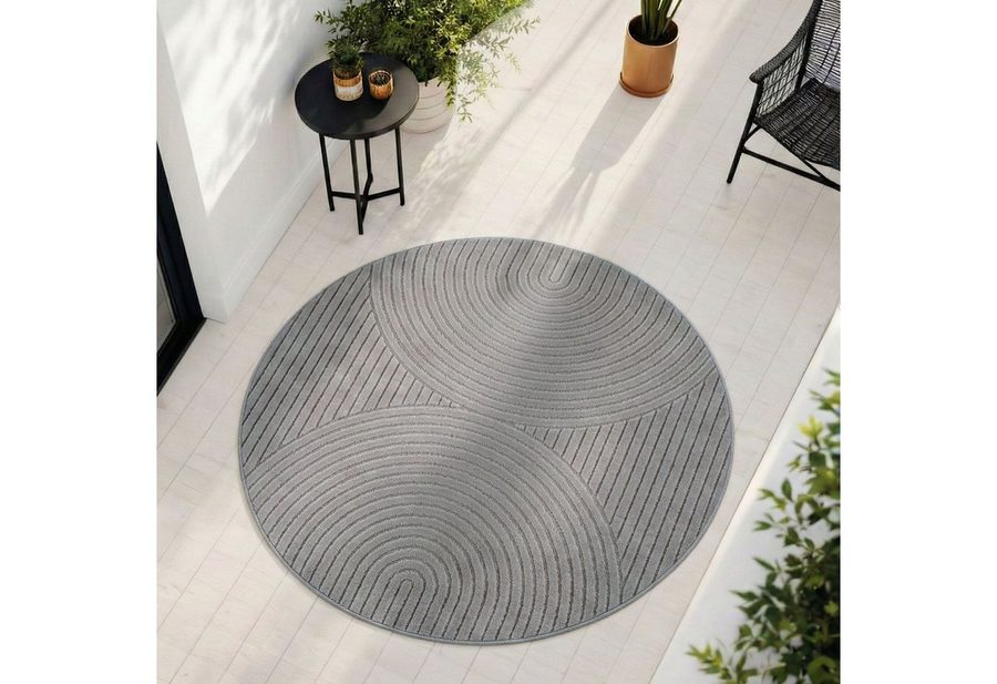 Teppium Teppich Skandinavischer 3D Design, Rund, Höhe: 5 mm, Indoor Outdoor Teppich Wetterfest 3D Optik Wohnzimmer Küchen Terrasse von Teppium