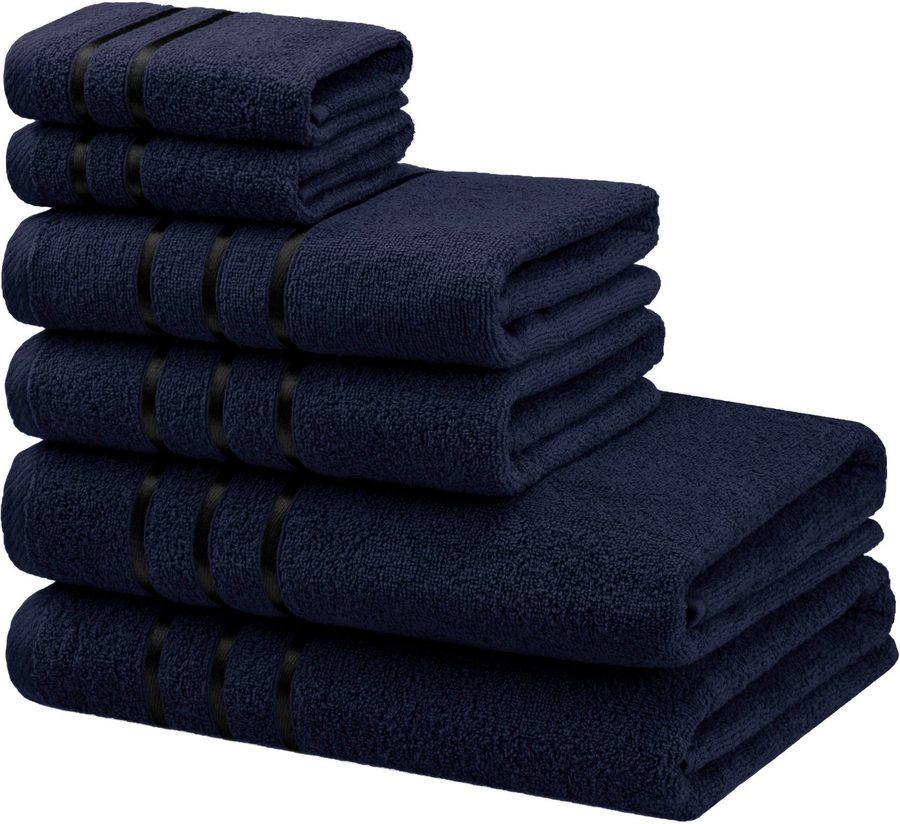 Bruno Banani Handtuch Set Clement, Duschtücher, Handtücher, Seiftücher, Frottier (Set, 6-St), mit dezent glänzender Streifenbordüre, einfarbig, aus 100% Baumwolle von Bruno Banani