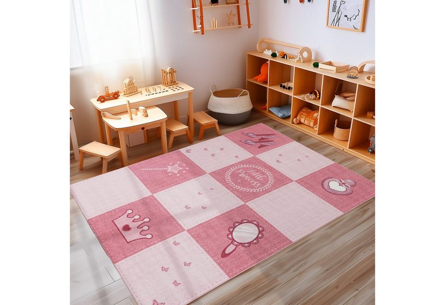 Carpettex Kinderteppich Prinzessin-Design, Rechteckig, Höhe: 7 mm, Teppich Kinderzimmer Prinzessin-Design Rutschfest Waschbar von Carpettex
