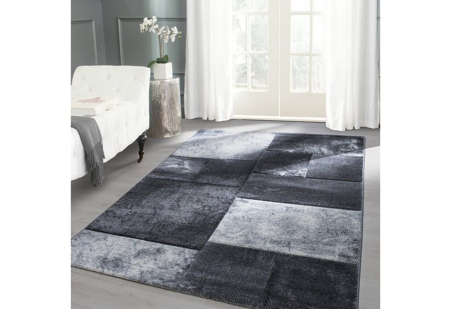 Carpettex Frisé-Teppich Kariert Design, Läufer, Höhe: 13 mm, Designer Wohnzimmer Teppich Kurzflor Konturenschnitt Kariert Design von Carpettex