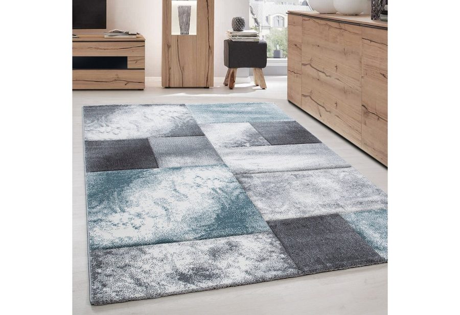 Carpettex Frisé-Teppich Kariert Design, Läufer, Höhe: 13 mm, Designer Wohnzimmer Teppich Kurzflor Konturenschnitt Kariert Design von Carpettex