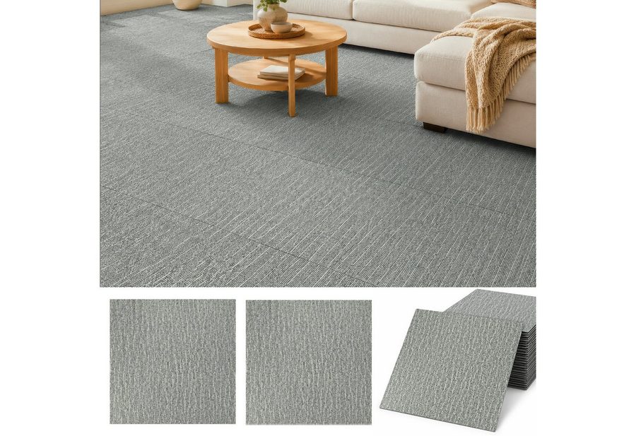 BlingBin Teppichfliese selbstklebend 24 Stück 45,7x45,7 cm, Teppichboden Fliesen zuschneidbar, quadratisch, Höhe: 1.8 mm, Teppichbodenfliesen mit PVC-Rücken für Wohnzimmer, Schlafzimmer, Büro von BlingBin