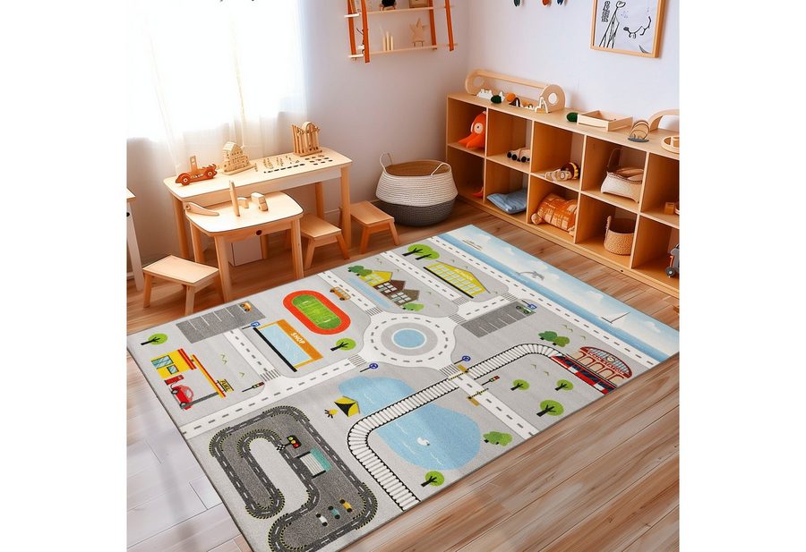 Carpettex Kinderteppich Straßenteppich, Rechteckig, Höhe: 7 mm, Kinderteppich Straßenteppich Teppich Kinderzimmer Rutschfest Waschbar von Carpettex