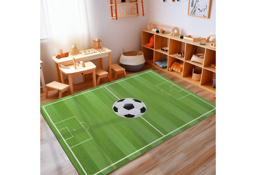 Carpettex Kinderteppich Fußballstadion, Rechteckig, Höhe: 7 mm, Kinderteppich Fußballstadion Teppich Kinderzimmer Rutschfest Waschbar von Carpettex