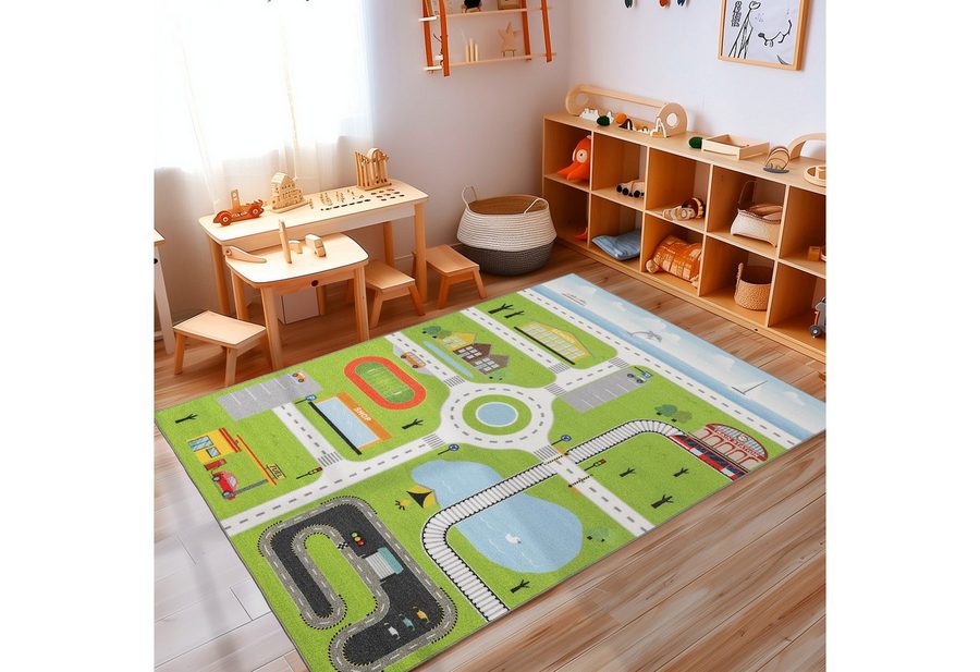 Carpettex Kinderteppich Straßenteppich, Rechteckig, Höhe: 7 mm, Kinderteppich Straßenteppich Teppich Kinderzimmer Rutschfest Waschbar von Carpettex
