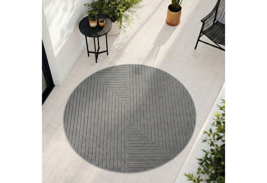 Teppium Teppich Skandinavischer 3D Design, Rund, Höhe: 5 mm, Indoor Outdoor Teppich Wetterfest 3D Optik Wohnzimmer Küchen Terrasse von Teppium