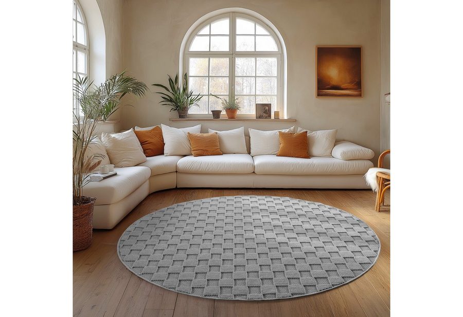 Carpettex Designteppich Einfarbig Boucle Loop, Rund, Höhe: 7 mm, Teppich Wohnzimmer, Schlafzimmer, Gästezimmer von Carpettex