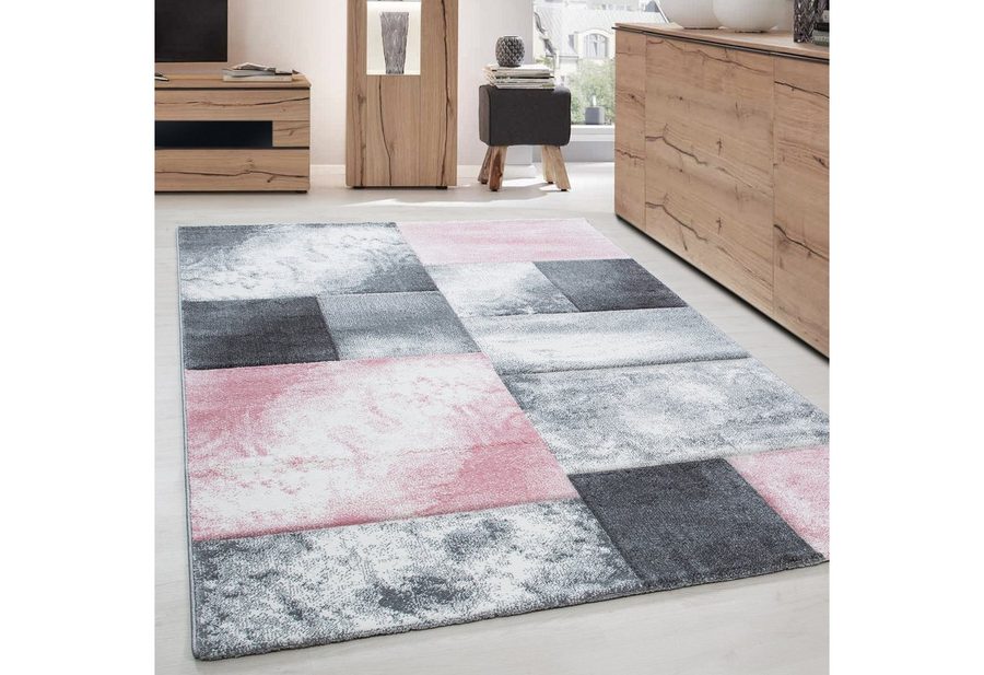 Carpettex Frisé-Teppich Kariert Design, Läufer, Höhe: 13 mm, Designer Wohnzimmer Teppich Kurzflor Konturenschnitt Kariert Design von Carpettex
