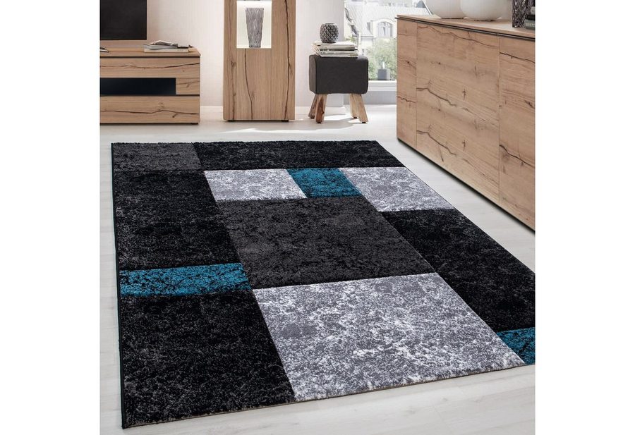 Carpettex Frisé-Teppich Kariert Design, Läufer, Höhe: 13 mm, Designer Wohnzimmer Teppich Kurzflor Konturenschnitt Kariert Design von Carpettex