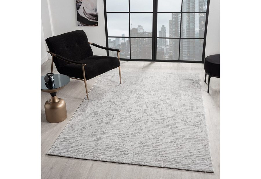 Vimoda Teppich Hoch-Tief Effekt, Gestreifte 3D Muster, Rechteckig, Höhe: 11 mm, Teppich Stein Effekt, uni, Wohnzimmer, Schlafzimmer von VIMODA