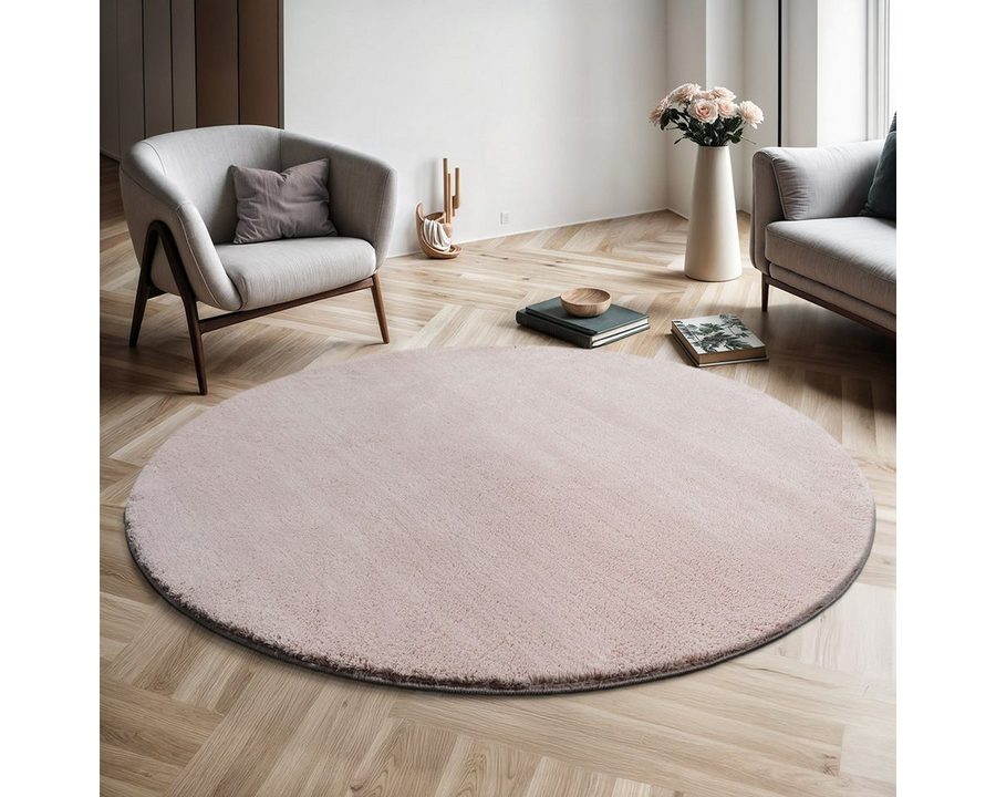 the carpet Teppich kuschelig & Super Soft, Anti-Rutsch Unterseite, rund, Höhe: 16 mm, Waschbar bis 30 Grad, Felloptik, Wohnzimmer Teppich, Kundenliebling von the carpet