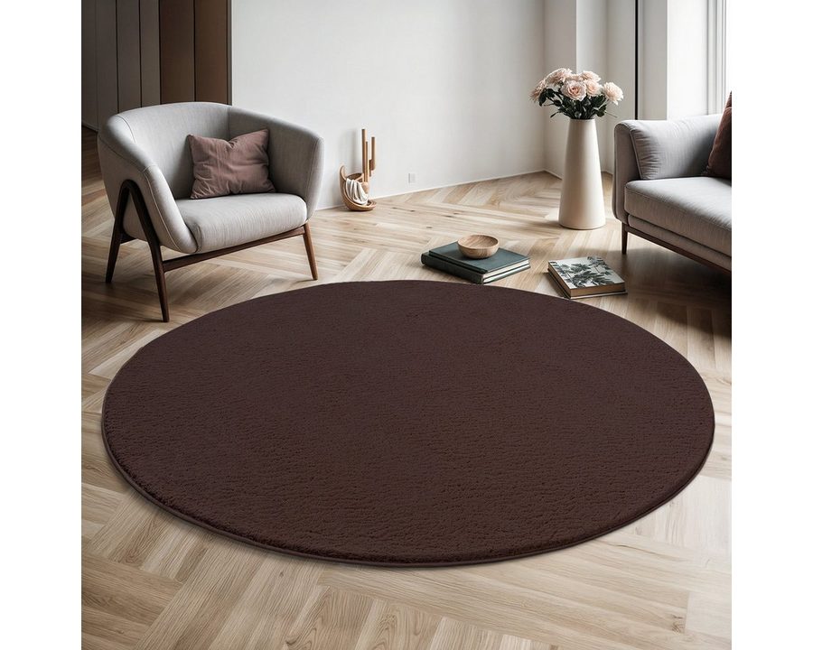 the carpet Teppich kuschelig & Super Soft, Anti-Rutsch Unterseite, rund, Höhe: 16 mm, Waschbar bis 30 Grad, Felloptik, Wohnzimmer Teppich, Kundenliebling von the carpet