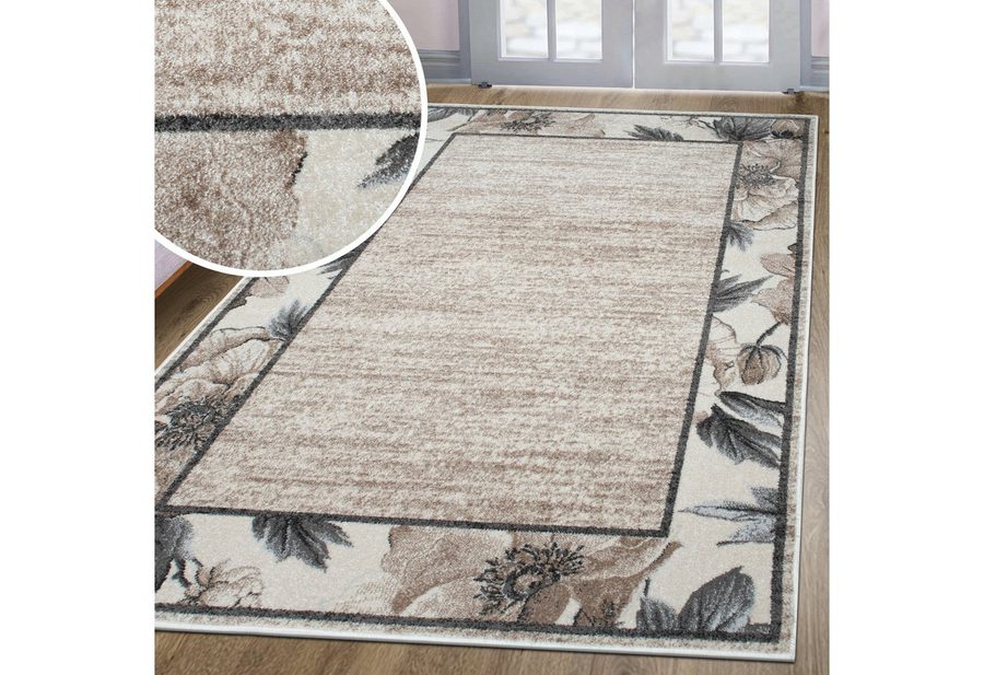 OTTO home Teppich Florent mit Rahmen, Blumen Design, rechteckig, Höhe: 9 mm, Floral, detailreiche Blüten, meliert, elegant, Wohnzimmer von OTTO home