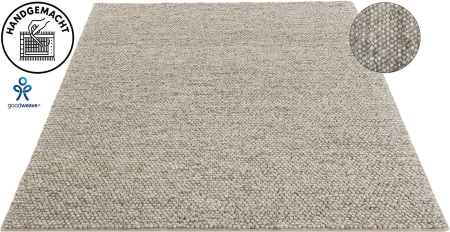 LeGer Home by Lena Gercke Wollteppich Ainhoa, handgewebt, Wolle, rechteckig, Höhe: 12 mm, einfarbig, Wolle, Teppich, Wohnzimmer, Schlafzimmer, Esszimmer