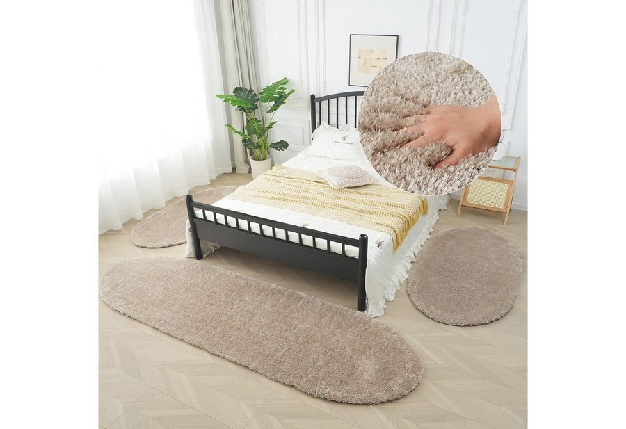 Bruno Banani Hochflor-Bettumrandung Dana Teppich, Kundenliebling, Höhe 30 mm, (3-tlg), unifarben, Mikrofaser, pflegeleicht, Bettvorleger, Schlafzimmer von Bruno Banani