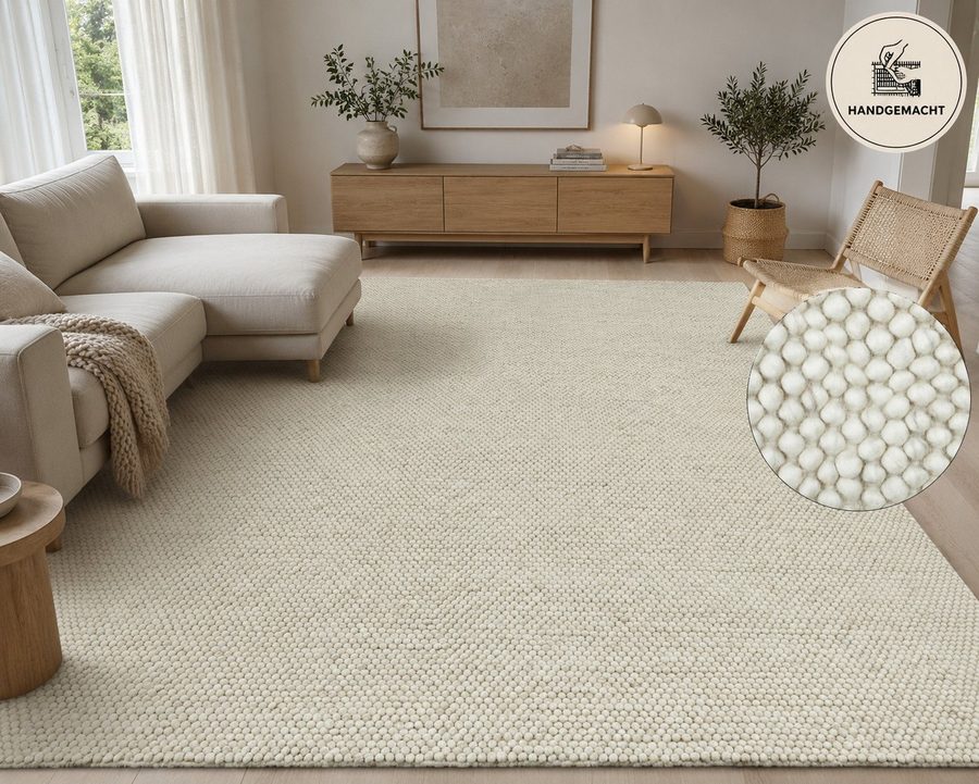 OTTO home Wollteppich Wolly, Wolle, in Standard und Premium Qualität, rechteckig, Höhe: 14 mm, handgewebt, Handweb Teppiche, Skandi, Wohnzimmer, Schlafzimmer