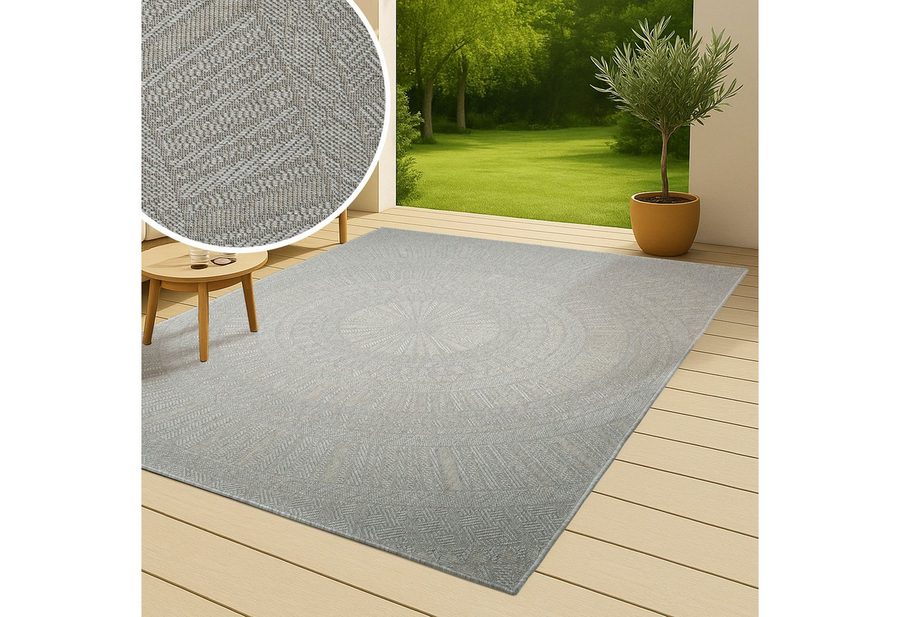 Bruno Banani Teppich Solan, ethno, boho-inspiriert, In- und Outdoor geeignet, rechteckig, Höhe: 5 mm, Mandala, Kreise, Küche, Wohnzimmer, Camping, Balkon von Bruno Banani