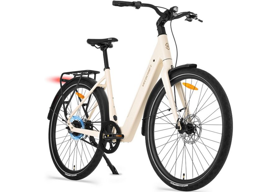 VECOCRAFT E-Bike Cityrad 28Zoll LUNA 1.0 Drehmomentsensor, 42 Nm,Gates Riemenantrieb, 1 Gang, Heckmotor, 360 Wh, (leichte 23kg, bis zu 100KM), Pedelec, EN50604 zertifiziert für Damen & Herren,Samsung Akku