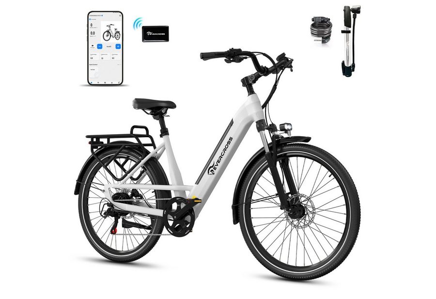 EVERCROSS TECH E-Bike EK25 für Erwachsene, Drehmomentsensor, 36V 468Wh,100km Reichweite, 7 Gang Shimano, Heckmotor, 468 Wh, 27,5 Zoll, 7-Gang Shimano, App Bluetooth Steuerung, mit Gepäckträger