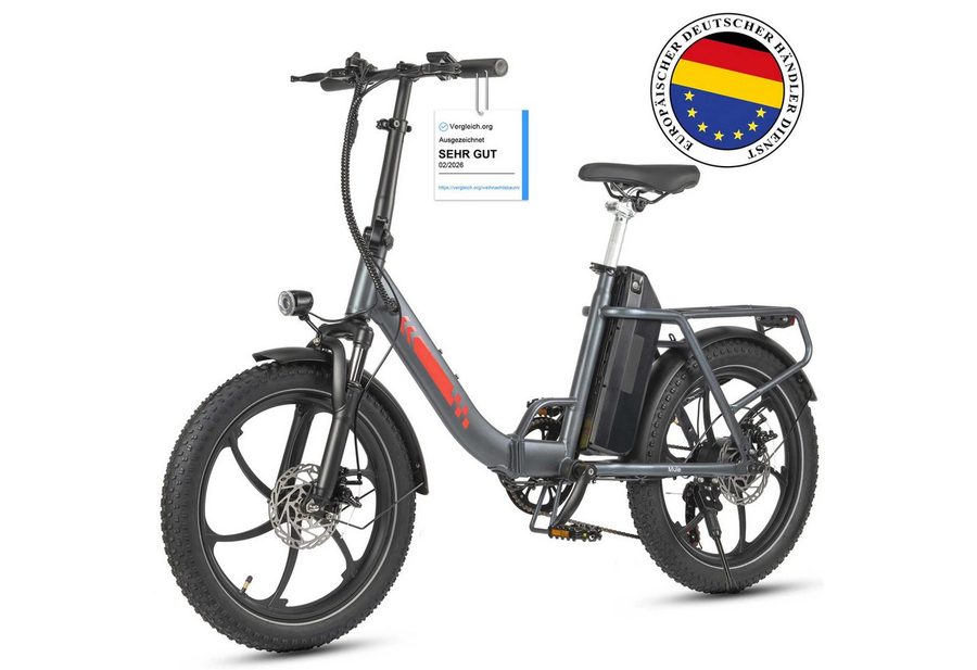 Vankel E-Bike Cityrad M1 Faltbares Damen u. Herren E-Fahrrad 960WH Pedelec,20AH 120 km, Heckmotor, 960 Wh, Cityrad 7 Gang Shimano,Scheibenbremsen, Kettenschaltung