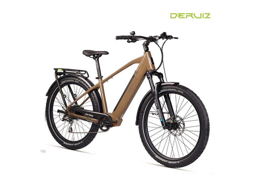 DERUIZ E-Bike Mountainbike Marble SUV 27,5 Zoll, bis 161 km, Drehmomentsensor, Damen & Herren, 8 Gang SHIMANO Shimano Acera RD-M360 SGS Schaltwerk, Kettenschaltung, Heckmotor, 644 Wh, (5 Stufen,Lockout-Federgabel,LCD-Farb-Display,100 Lux Frontlicht), Tektro hydraulische Scheibenbremsen (180 mm vorn / 160 mm hinten)