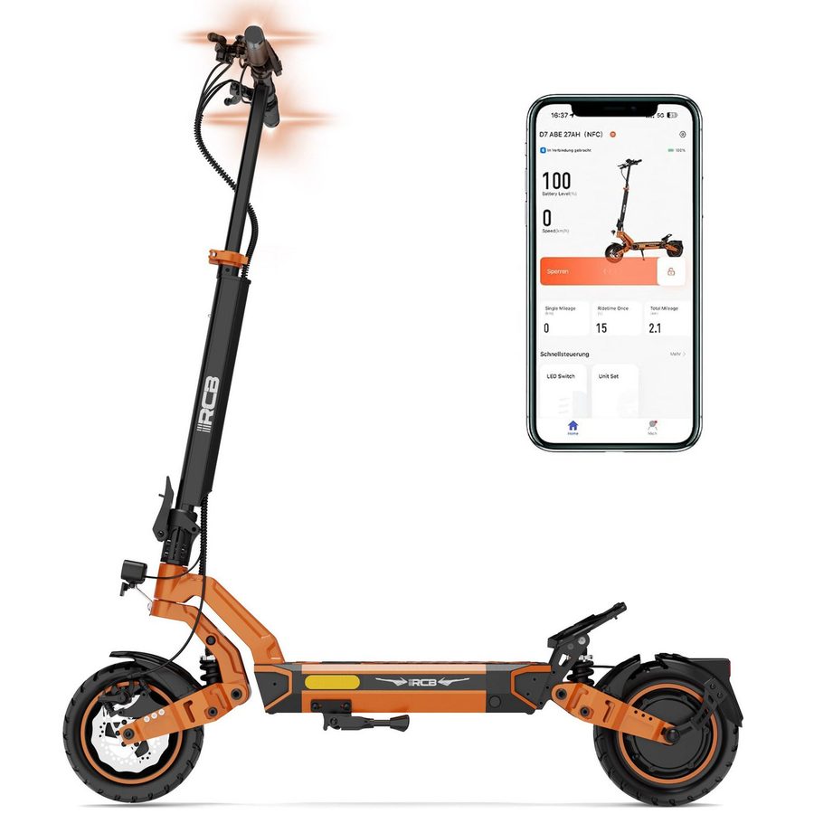 RCB E-Scooter D7 Ultra mit Straßenzulassung NFC Blinker App bis 100km Reichweite, 500 W, 20 km/h, 1600 W Peakleistung, bis 150 kg Gesamtmasse
