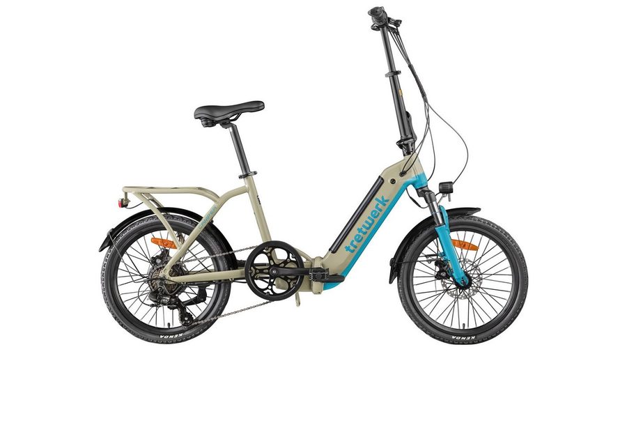 Tretwerk E-Bike Faltrad Camper, 7 Gang Shimano Tourney TY300 Schaltwerk, Kettenschaltung, Heckmotor, 468 Wh