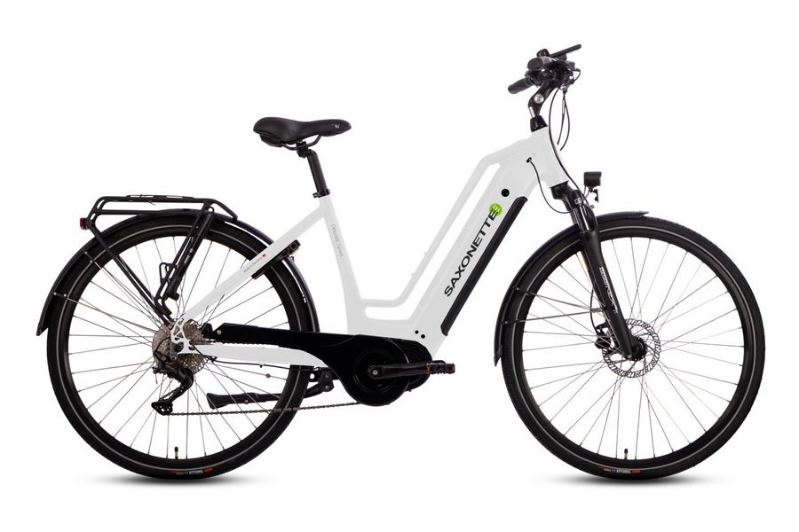 SAXONETTE E-Bike Cityrad Deluxe Sport TRAPEZ, 9 Gang Shimano Alivio Schaltwerk, Kettenschaltung, Mittelmotor, 418 Wh, (mit integr. Akku), Elektrofahrrad für Alltag und Einkauf