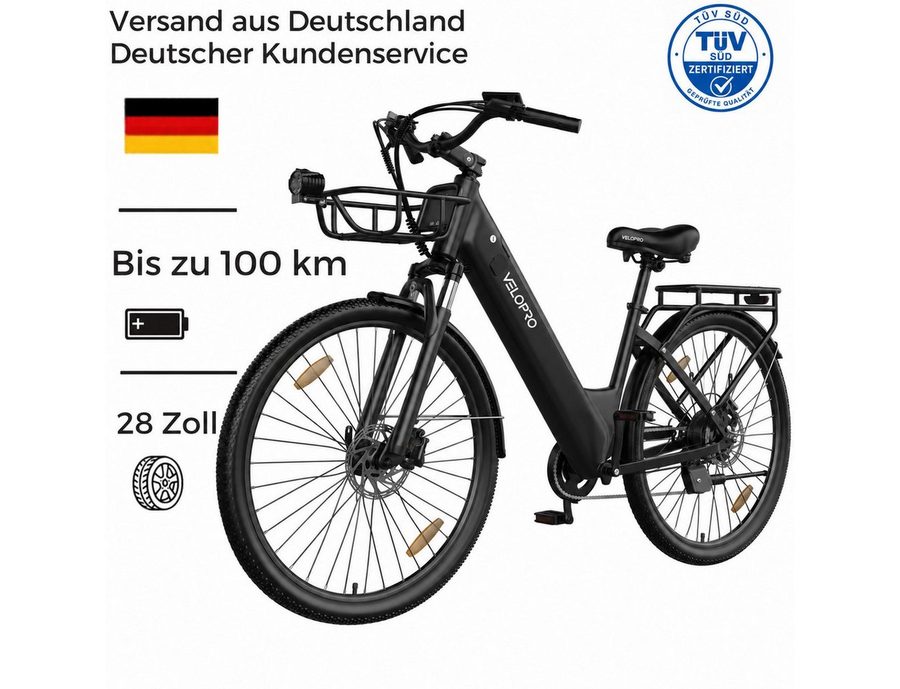 PIXAR E-Bike Cityrad Pedelec 28 Zoll 36V 18Ah bis 100 km Shimano 7 Gang, 7 Gang, Heckmotor, 648 Wh, Bürstenloser Motor, Bürstenloser Motor