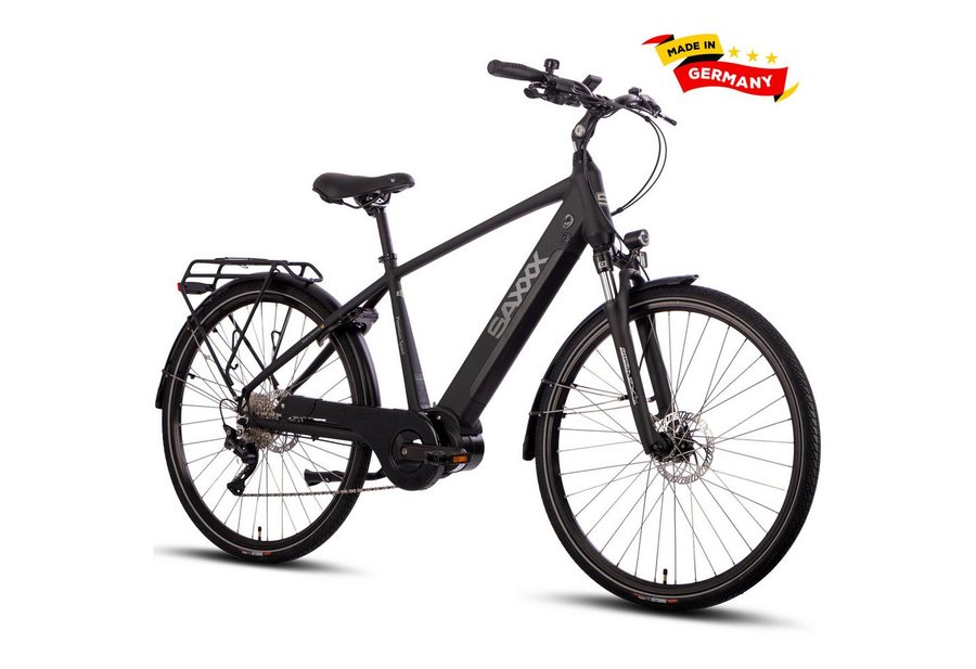SAXXX E-Bike Trekkingrad Damen/Herren 28'' Pedelec, SAXXX PSD, 522Wh, max. 110km, 5 Modi, 10 Gang SHIMANO Deore Schaltwerk, Kettenschaltung, Mittelmotor, 522 Wh, (mit abnehmbarem Akku, zu 95 % vormontiert), 25km/h, E-Cityrad, hydr. Scheibenbremsen, max. Zuladung: 130 kg
