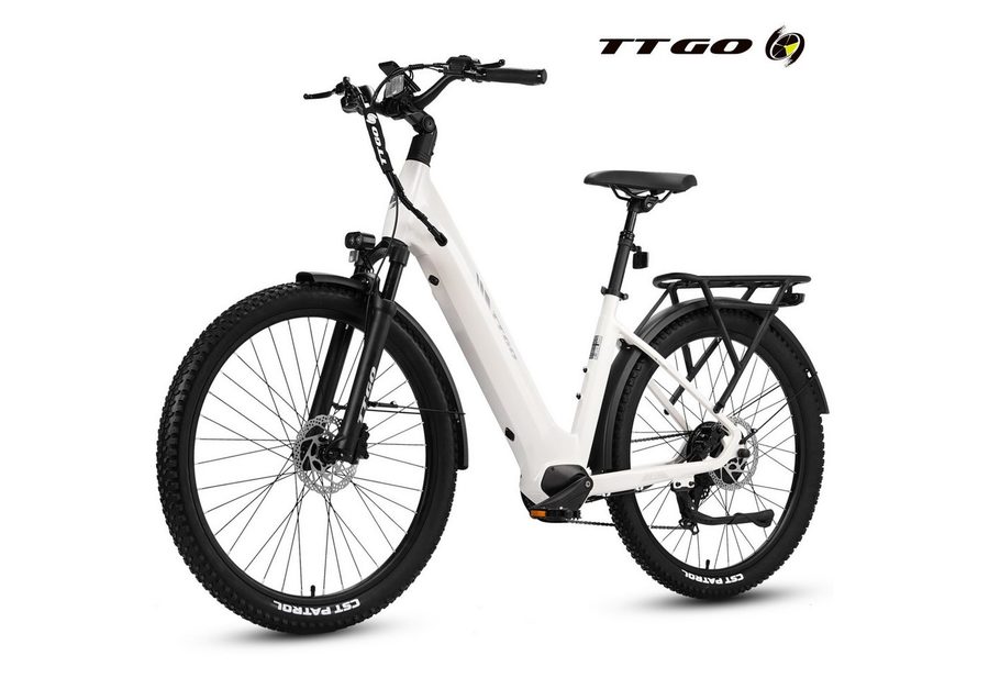 TTGO E-Bike Cityrad 28 Zoll, 70Nm, Drehmomentsensor, max. 120km, Federsattelstütze, 7 Gang SHIMANO, Kettenschaltung, Heckmotor, 720 Wh, 5 Stufen, Farbdisplay, Elektrofahrrad für Damen und Herren, Pedelec