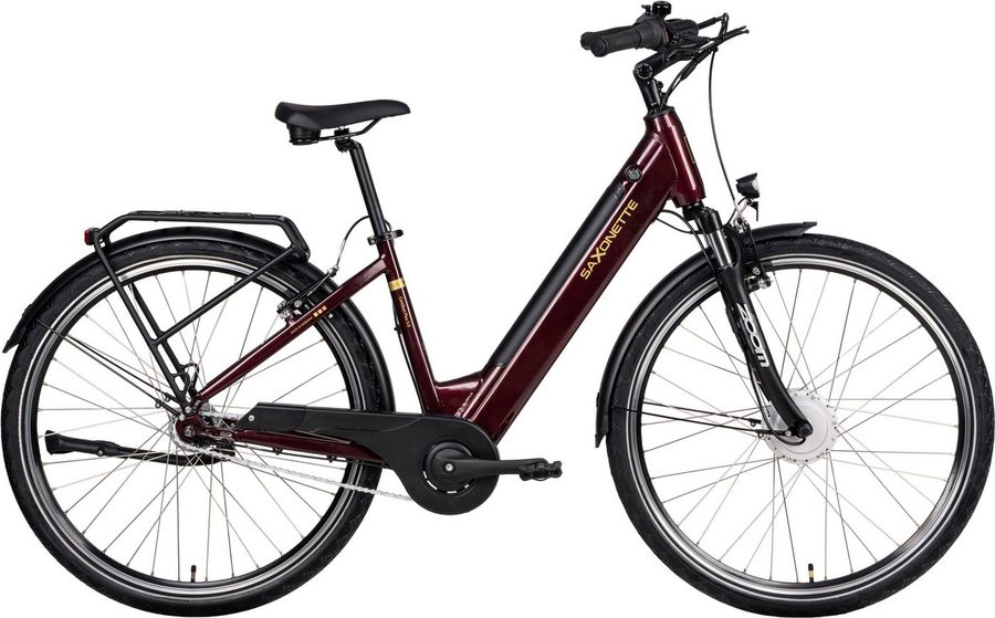 SAXONETTE E-Bike Cityrad SAXONETTE Comfort Plus 5.0 E-Bike Damen 28 Zoll, 7 Gang Shimano Nexus 7 Gänge Schaltwerk, Nabenschaltung, Frontmotor, 468 Wh, (Packung), (mit integr. Akku), Elektrofahrrad für Alltag und Einkauf