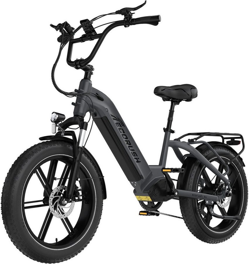 ECORUSH E-Bike Mountainbike Elektrofahrrad 20*4,0 Zoll Pedelec StVZO mit 15,6Ah Akku Max 120km, 7 Gang shimano shimano Schaltwerk, Kettenschaltung, Heckmotor, 748,8 Wh, Damen/Herren E-Mountainbike mit Pumpe, Schloss
