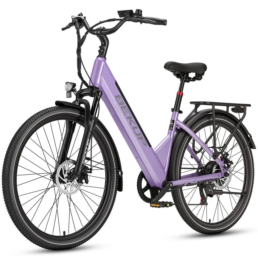 BEKUP E-Bike Cityrad Herren u. Damen 26 Zoll Fatbike mit 250 W Heckmotor bis zu 120 km, 7 Gang Shimano Shimano Tourney TZ Schaltwerk, Kettenschaltung, Heckmotor, 522 Wh, (Komplettset, E-Bike inklusive Akku und Ladegerät), Für lange Touren mit 45 Nm, Farbdisplay und Scheibenbremse