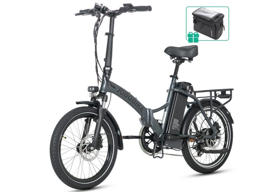 JOBOBIKE E-Bike Klapprad 20x2,125" Damen u. Herren, Citybike Sam, 468Wh, Pedelec, 60-110km, 7 Gang Shimano, Kettenschaltung, Heckmotor, 468 Wh, (mit Akku-Schlüssel, 5 Stufen), Faltbares Citybike - kompakt, stark & alltagstauglich