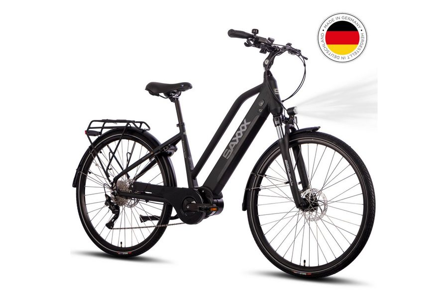 SAXXX E-Bike Trekkingrad 28 Zoll Pedelec mit 90 Nm Antrieb, 10 Gang SHIMANO Deore Schaltwerk, Kettenschaltung, Mittelmotor, 522 Wh, (mit abnehmbarem Akku mit Schloss vormontiert zu 95), Bis 100 km Reichweite, hydraulische Scheibenbremsen