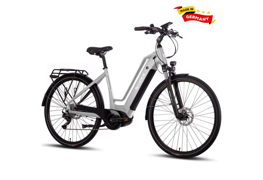 SAXXX E-Bike Cityrad 28 Zoll, 80Nm Mittelmotor, 100km, Elektrofahrrad für Damen Herren, 10 Gang SHIMANO Deore Schaltwerk, Kettenschaltung, Mittelmotor, 540 Wh, (Für Stadt, Arbeitsweg und Freizeit, 95 % vormontiert), Trekkingrad, 5 Stufen und Anfahrhilfe, Trapezrahmen, Hydraulikbremsen
