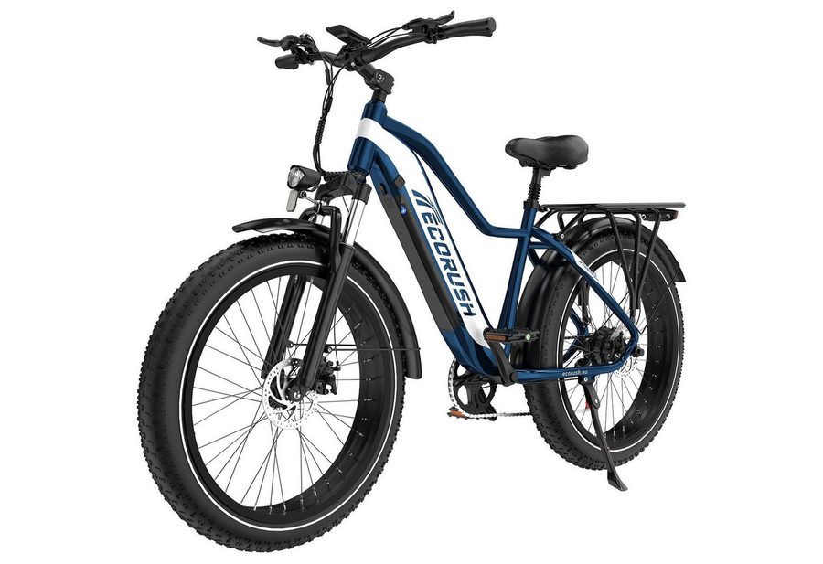 ECORUSH E-Bike Trekkingrad Elektrofahrrad, 26 * 4.0 Breite Reifen mit 48V20Ah Akku, 7 Gang shimano shimano Schaltwerk, Kettenschaltung, Heckmotor, 960 Wh, Vollfederung, Pedelc, E-Mountainbike für Erwachsene