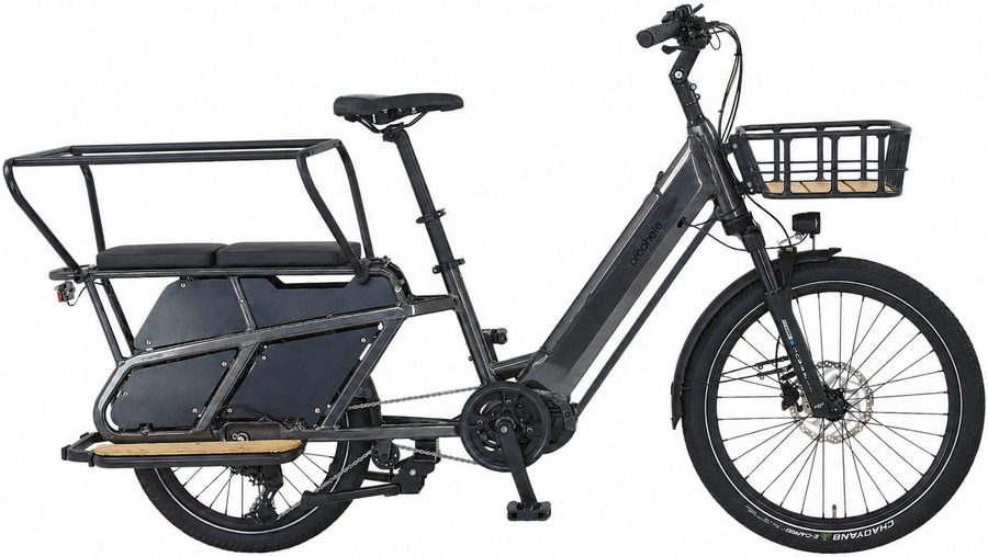 Prophete E-Bike Lastenrad Longtail - Urbanicer 4.0 inkl. 2 Sitzpolster, 9 Gang Shimano Cues Schaltwerk, Kettenschaltung, Mittelmotor, 720 Wh, Heck-Gepäckträger bis 80kg Zuladung, 10 Jahre Garantie auf den Rahmen