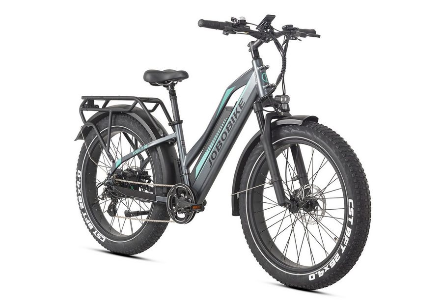 JOBOBIKE E-Bike Mountainbike 26×4 Zoll, bis zu 180km, Fatbike, MTB, Bremslicht- und Blinkerfunktion, 7 Gang Shimano, Kettenschaltung, Heckmotor, 840 Wh, (LCD-Farbdisplay, für Asphalt, Schotter und Gelände, Aluminiumrahmen), Robin Pro, 840Wh, Federsattelstütze, Elektrofahrrad für Damen Herren