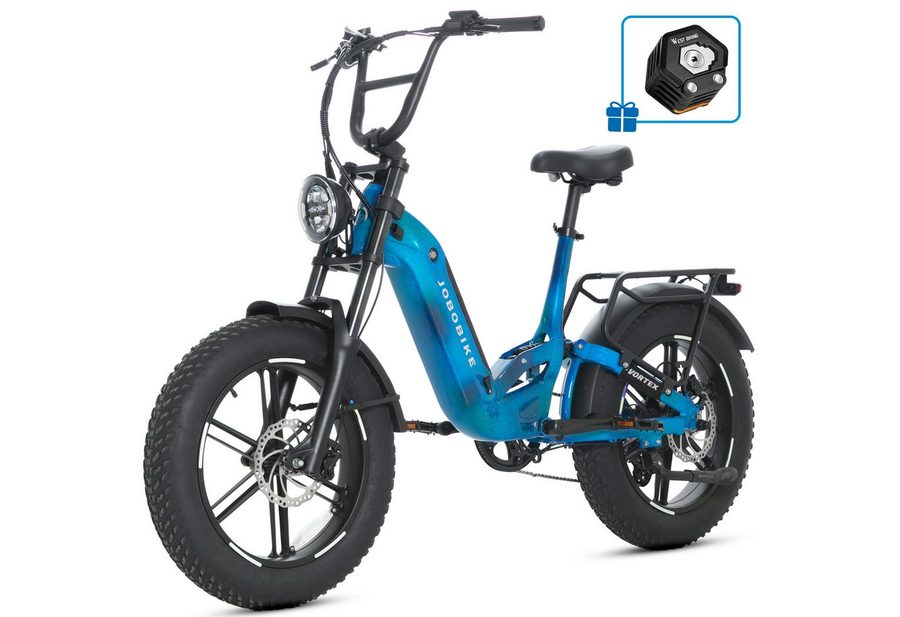 JOBOBIKE E-Bike Mountainbike 20 Zoll, 48V 720Wh, 150km, Fully, Vollfederung, Fatbike, MTB, 7 Gang Shimano, Kettenschaltung, Heckmotor, 720 Wh, (Lockout-Federgabel, Softtail, mit Bremslicht, 130 Lux Frontlicht), Drehmomentsensor, Farbdisplay, Elektrofahrrad für Damen und Herren