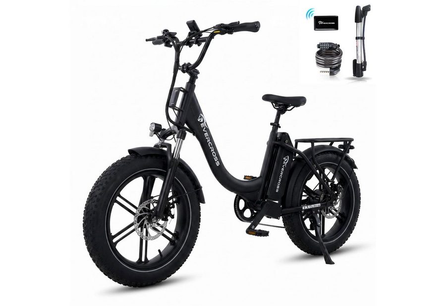 EVERCROSS TECH E-Bike 20×4.0 Fatbike, 7-Gang Shimano, 48V 18Ah abnehmbarer Akku 130km, Heckmotor, 864 Wh, 250W Motor Elektrofahrräder für Damen und Herren