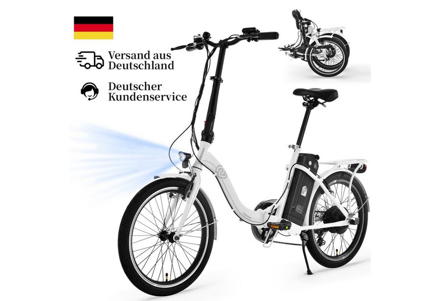 VECOCRAFT E-Bike Faltrad 20 Zoll Klapprad Elektrofahrrad Pedelec 36V 7.8/13Ah Akku, NEMESIS, 6 Gang Shimano, Kettenschaltung, Heckmotor, 468 Wh, (55-80km), Pedelec, E-Citybike mit Tiefeinstieg für Damen & Herren,bis zu 120KG