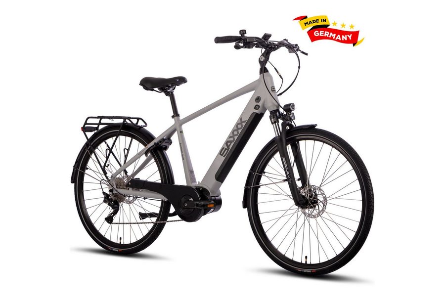 SAXXX E-Bike Trekkingrad Damen/Herren 28'' Pedelec, SAXXX PSD, 522Wh, max. 110km, 5 Modi, 10 Gang SHIMANO Deore Schaltwerk, Kettenschaltung, Mittelmotor, 522 Wh, (mit abnehmbarem Akku, zu 95 % vormontiert), 25km/h, E-Cityrad, hydr. Scheibenbremsen, max. Zuladung: 130 kg