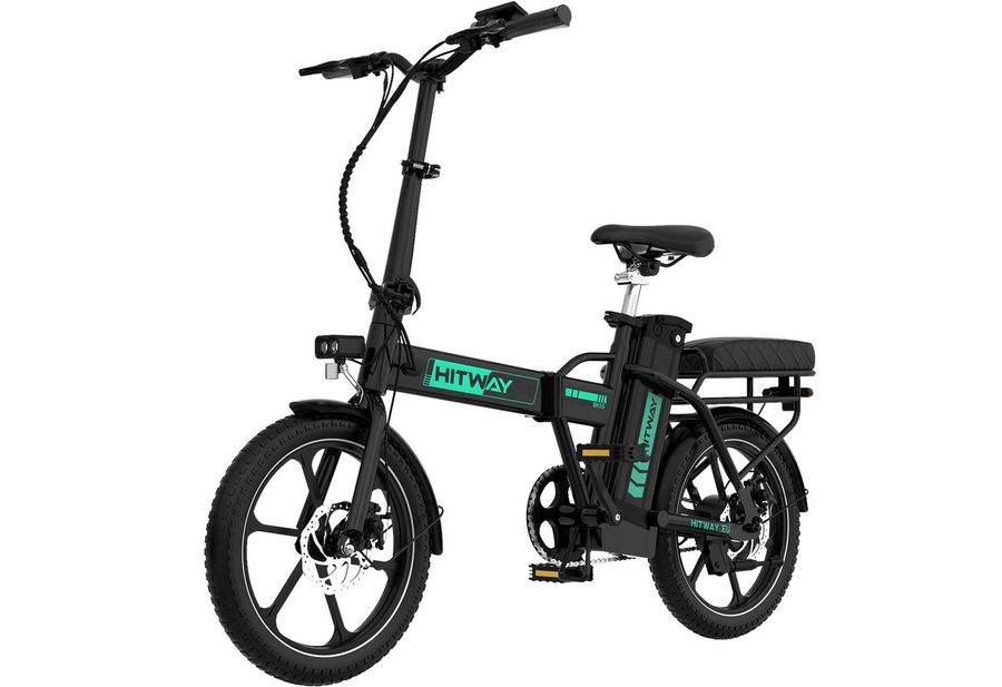 HITWAY E-Bike Cityrad Faltrad 16 Zoll, 468Wh Akku, bis 100 km Elektrofahrrad Pedelec, 1 Gang, Kettenschaltung, Heckmotor, 468 Wh, faltbares Citybike mit App & Gepäckträger